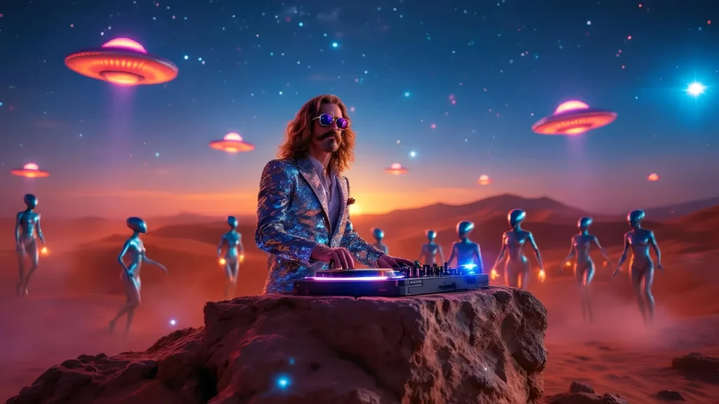 Jonas Taylor, French DJ, mixing in the desert to make the aliens dance