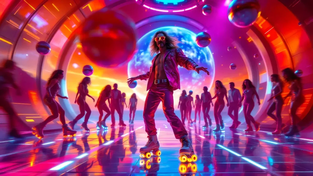 Jonas Taylor, French DJ, rollerblading and dancing on a unique dance floor