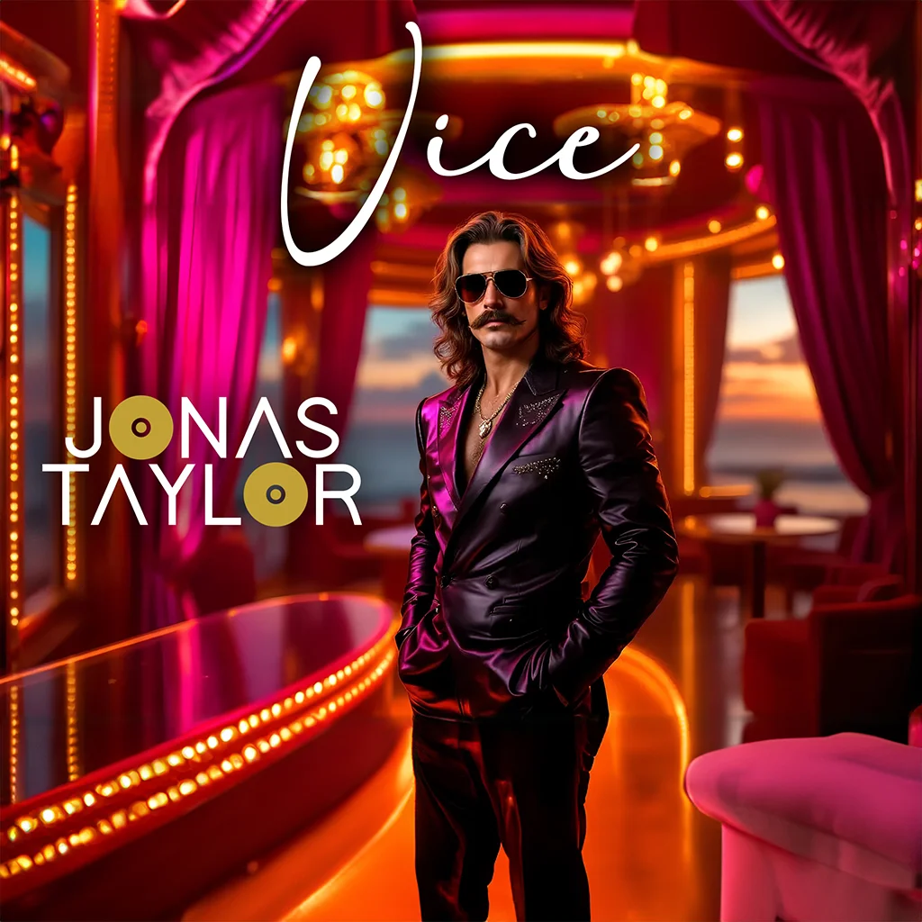 Vice album cover art – bold disco funk aesthetic with glamorous retro vibes by Jonas Taylor